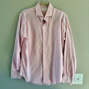 Men’s Large 16 Lorenzo Uomo White & Red Plaid Dress Shirt